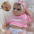 Muñeca de bebé reborn Lulu May de 20 cm de silicona maciza, extremidades elásticas, conjunto de punto a rayas rosa incluido