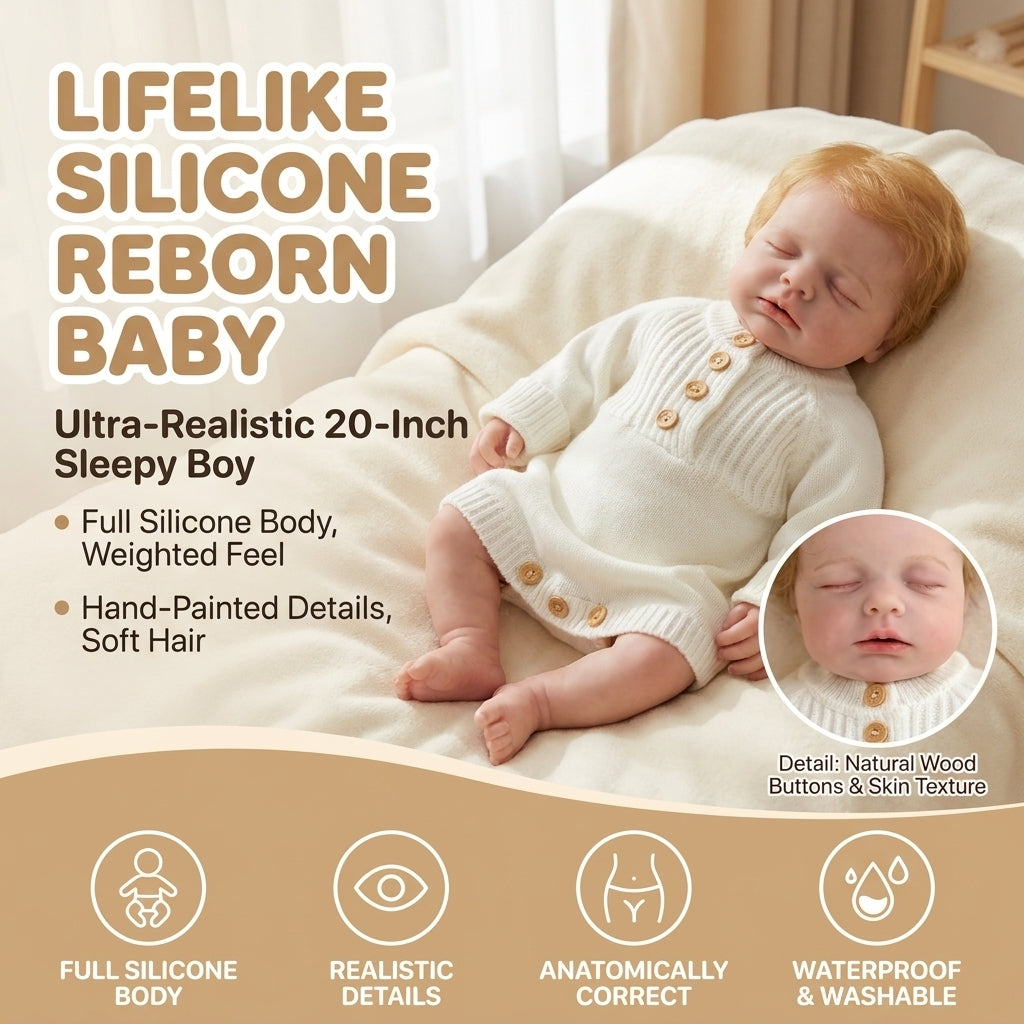 Eliot – Realistic Body Silicone Reborn Baby Boy Doll 18" Sleeping Rooted Blonde Hair Gift for Kids & Collectors [Ships Within 48 Hours]