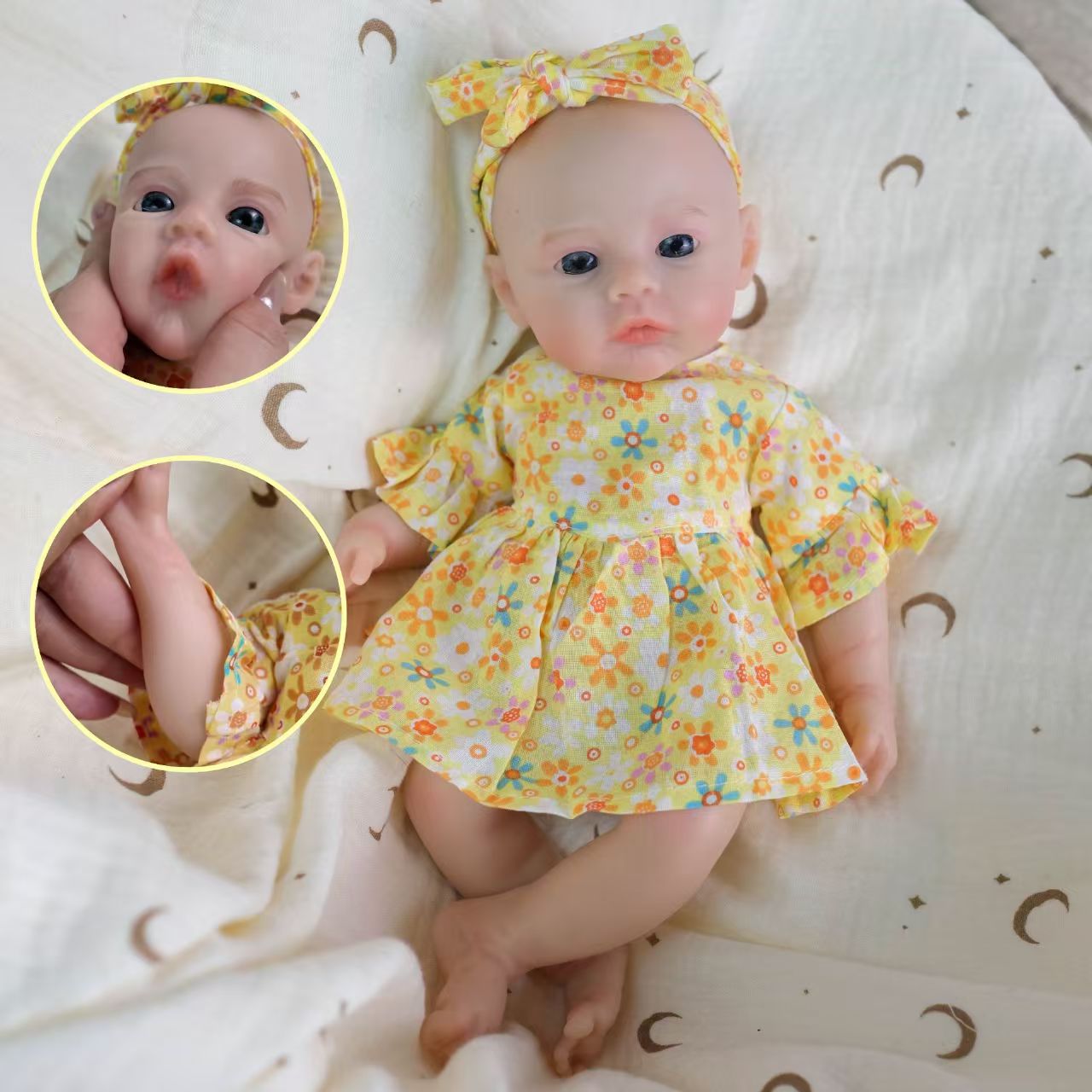 Muñeca Reborn de Silicona Sólida Lila Mae de 30 cm ✨ Lavable, Extremidades Estirables, Piel Realista