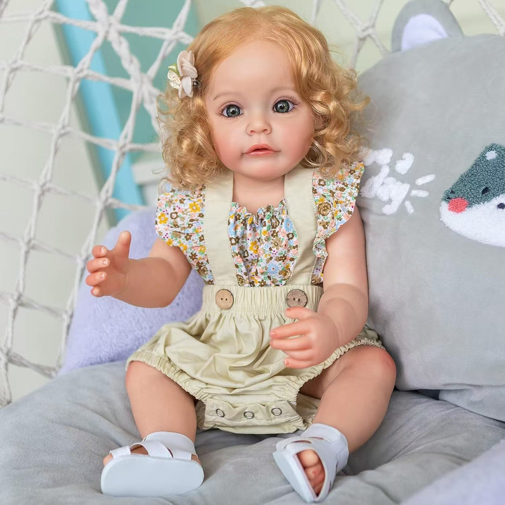 Muñeca Bebé Reborn de Vinilo Ultra Realista Matilda Rose de 22 Pulgadas ✨ Incluye Conjunto de Peto Floral