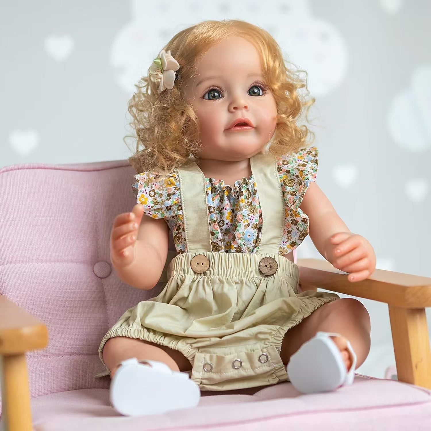 Matilda Rose 22 Inch Ultra-Realistic Full Vinyl Reborn Baby Doll ✨ Floral Overalls Outfit Included