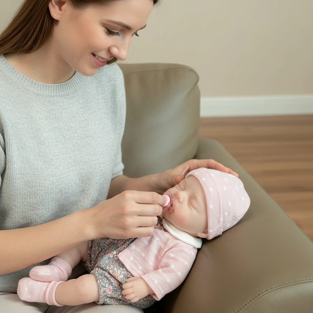 Lily Anne 12" Full Solid Silicone Open-Eye Reborn Baby Doll, Pink Floral Romper Outfit Included