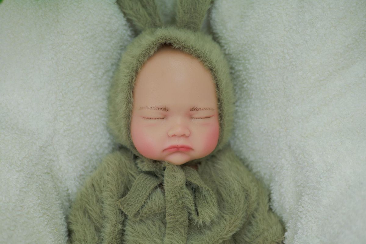 Lila - Fuzzy Ears Sleeping Full Silicone Reborn Baby Doll Girl