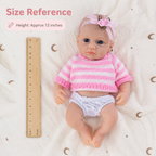 Lulu May 20cm Full Solid Silicone Reborn Baby Doll, Stretchable Limbs, Pink Striped Knit Outfit Included