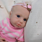 Lulu May 20cm Full Solid Silicone Reborn Baby Doll, Stretchable Limbs, Pink Striped Knit Outfit Included