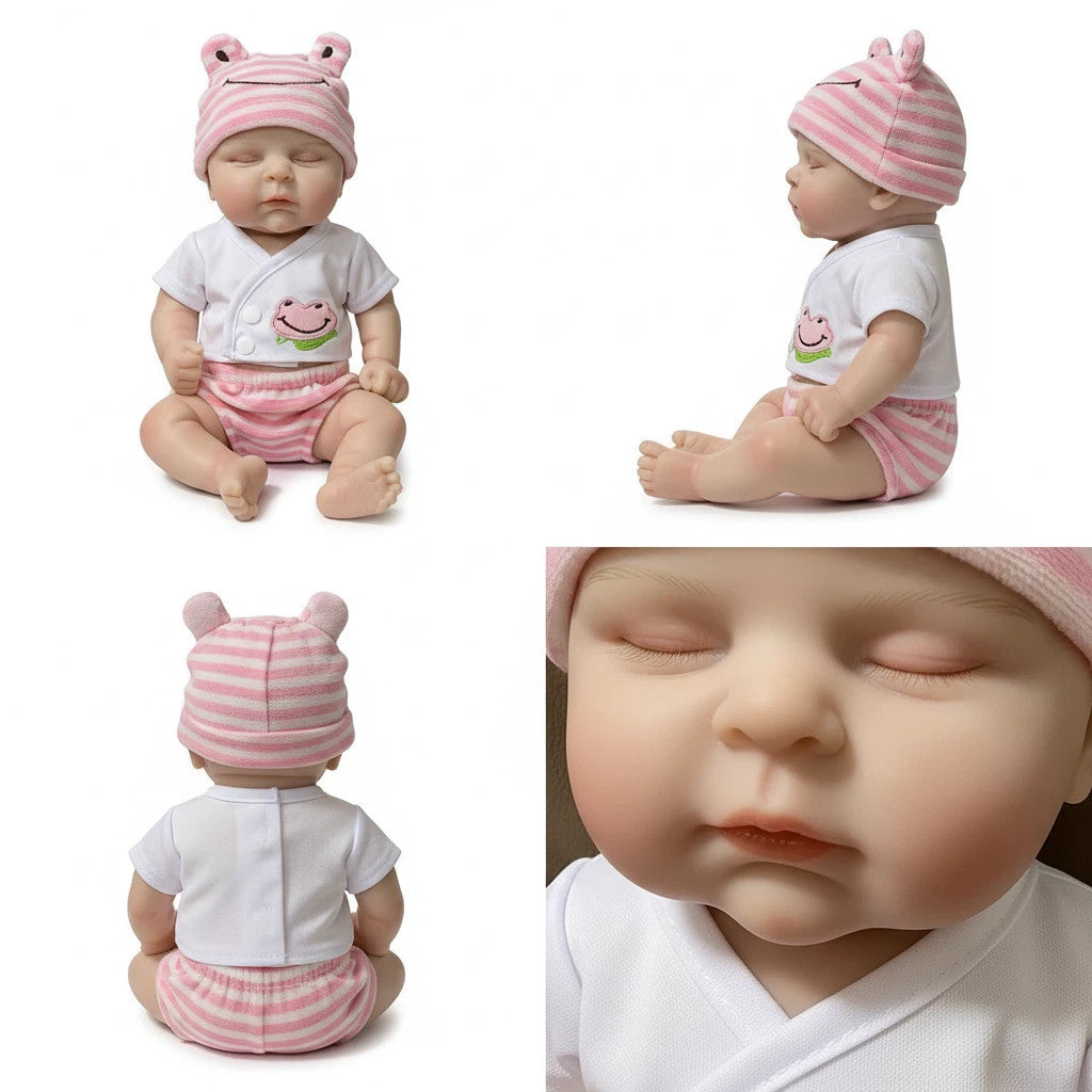 Froggy Mae 12" Full Solid Silicone Reborn Baby Doll Stretchable Limbs, Frog Outfit Included