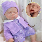 Lavender Bloom 12" Full Solid Silicone Open-Mouth Sleeping Reborn Baby Doll ✨ Stretchable Limbs, Washable, Purple Floral Knit Outfit Included