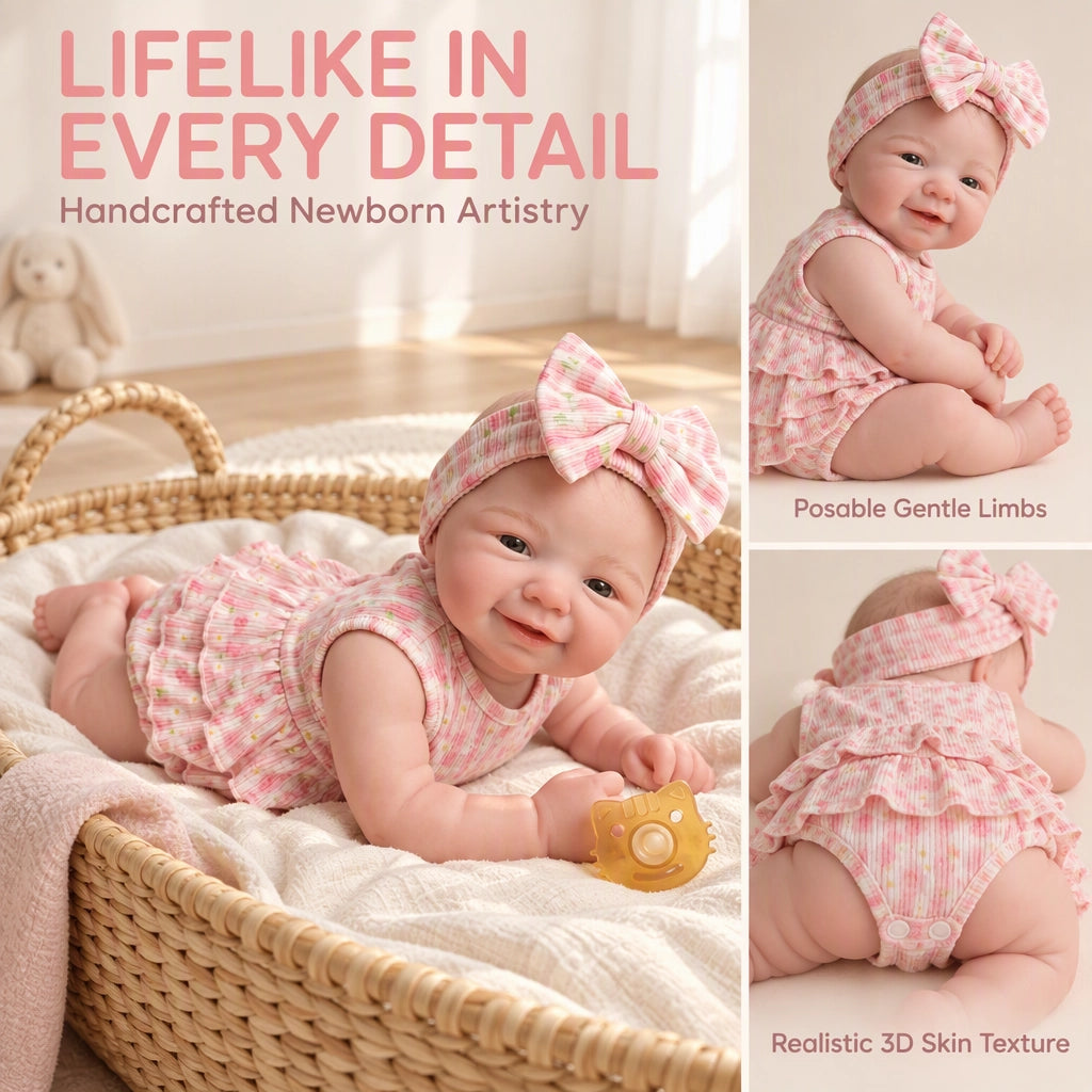 Ellie – Full Body Silicone Reborn Baby Girl Doll 18" Open Eyes Weighted Realistic Lifelike Newborn Gift [Ships Within 48 Hours]