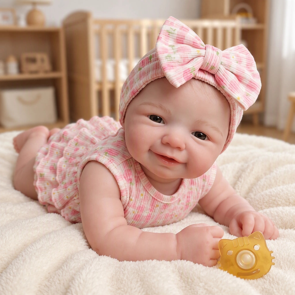 Ellie – Full Body Silicone Reborn Baby Girl Doll 18" Open Eyes Weighted Realistic Lifelike Newborn Gift [Ships Within 48 Hours]