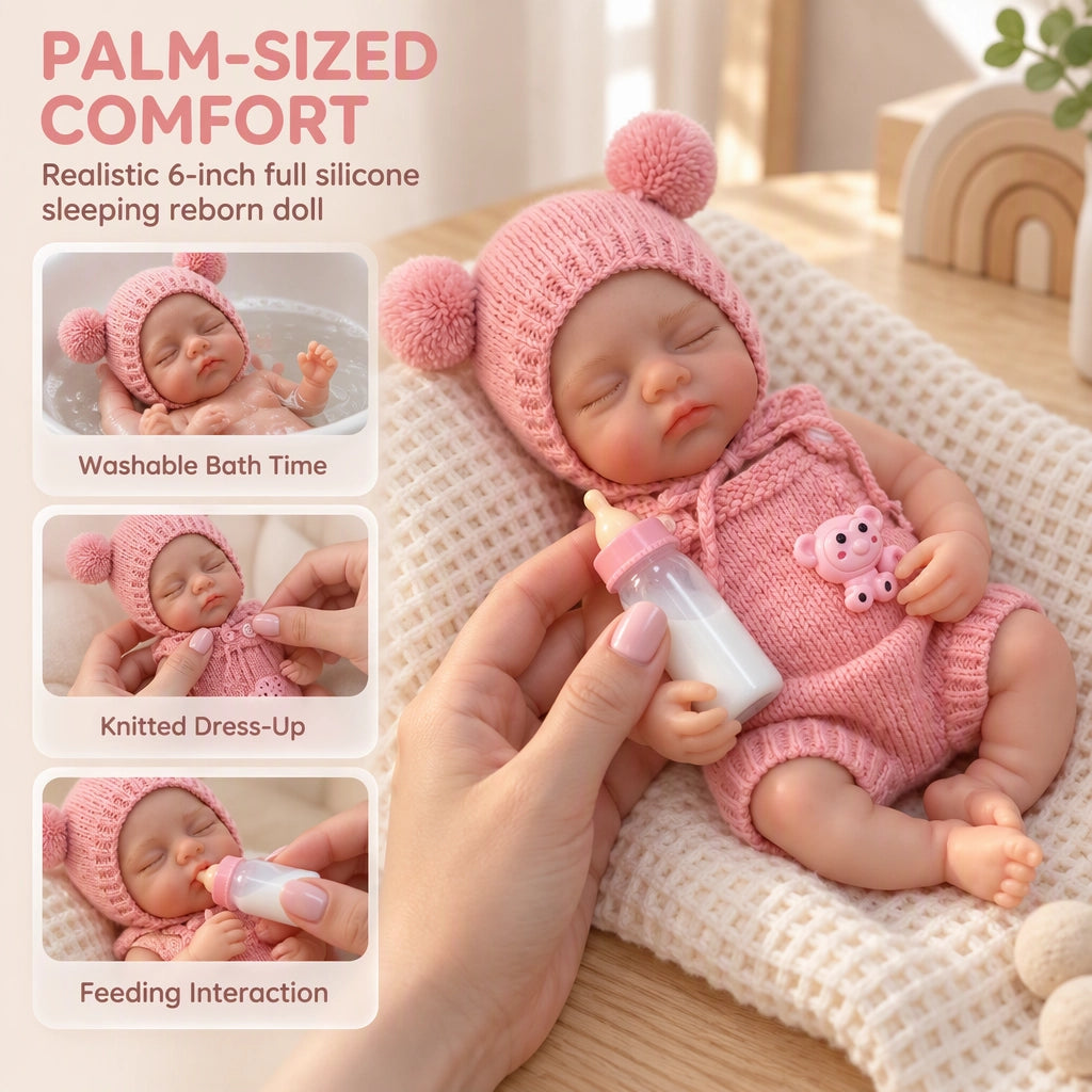 Rosie – Full Body Silicone Reborn Baby Girl Doll 12" Sleeping Weighted Realistic Newborn with Pacifier & Bottle Gift [Ships Within 48 Hours]
