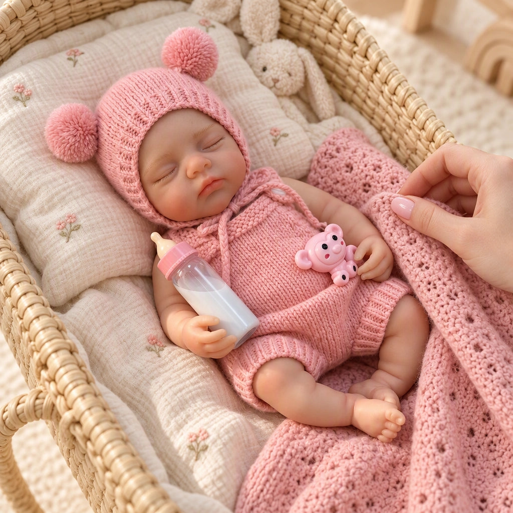 Rosie – Full Body Silicone Reborn Baby Girl Doll 12" Sleeping Weighted Realistic Newborn with Pacifier & Bottle Gift [Ships Within 48 Hours]