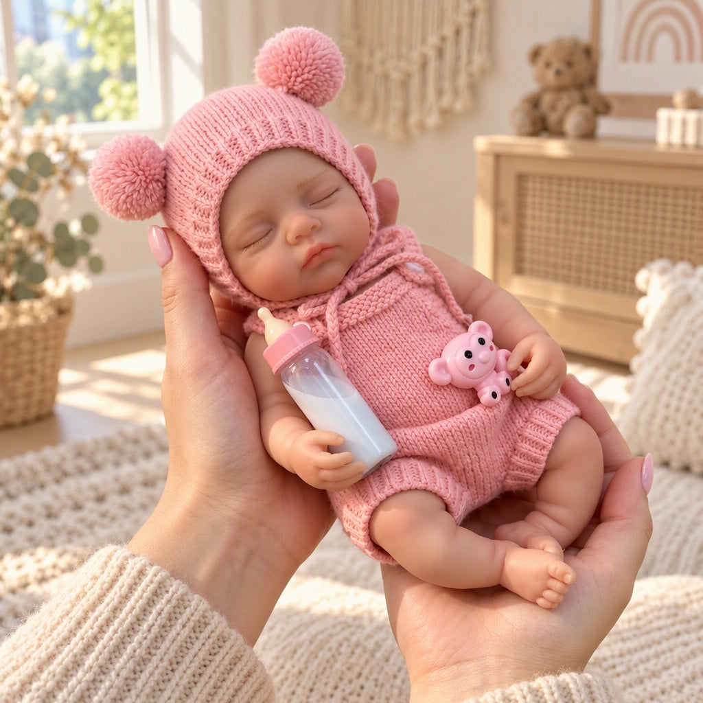 Rosie – Full Body Silicone Reborn Baby Girl Doll 12" Sleeping Weighted Realistic Newborn with Pacifier & Bottle Gift [Ships Within 48 Hours]