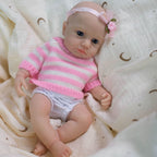 Lulu May 20cm Full Solid Silicone Reborn Baby Doll, Stretchable Limbs, Pink Striped Knit Outfit Included