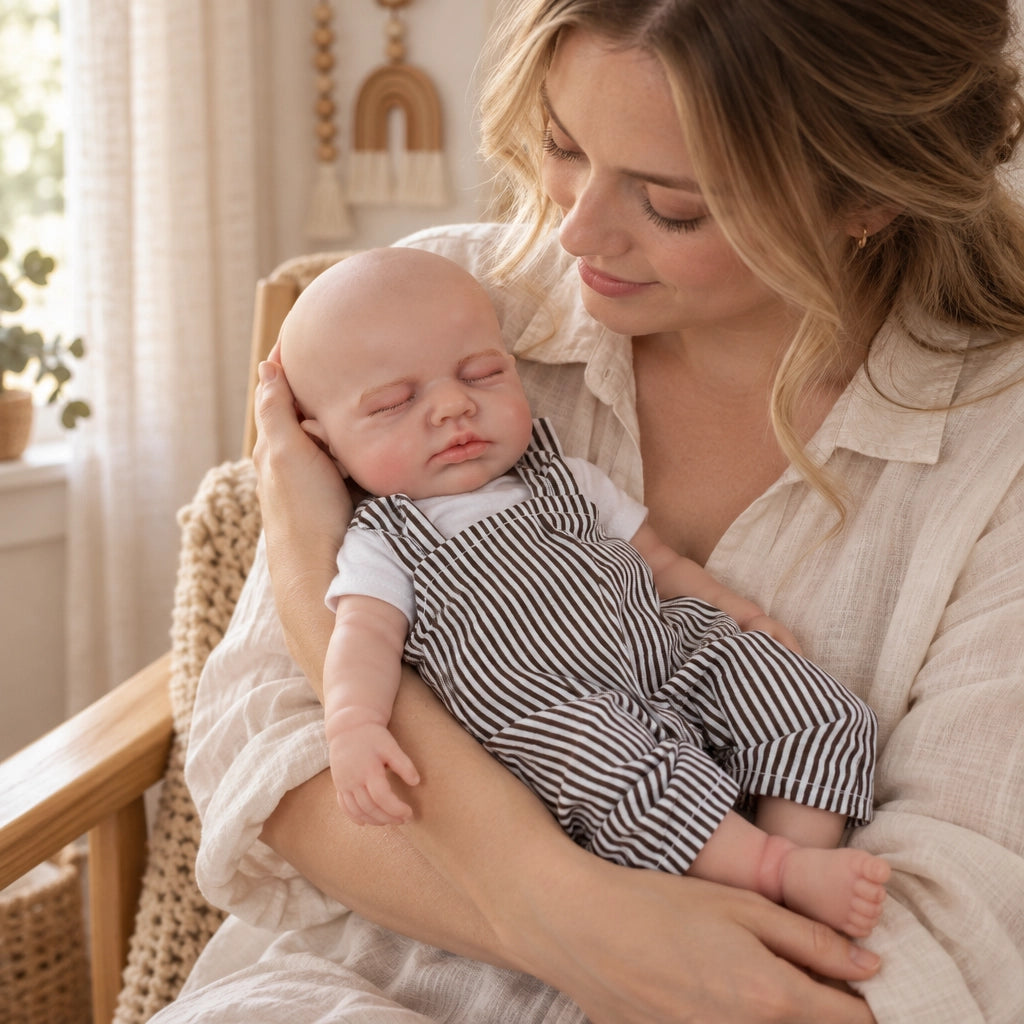 Ollie – Full Body Silicone Reborn Baby Doll 12" Sleeping Bald Realistic Newborn for Gift Collectible [Ships Within 48 Hours]