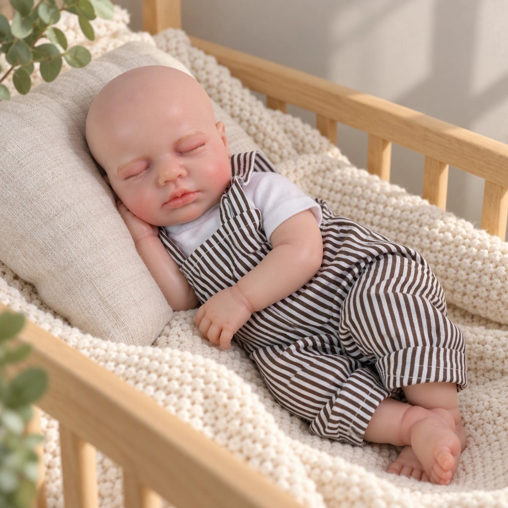 Ollie – Full Body Silicone Reborn Baby Doll 12" Sleeping Bald Realistic Newborn for Gift Collectible [Ships Within 48 Hours]