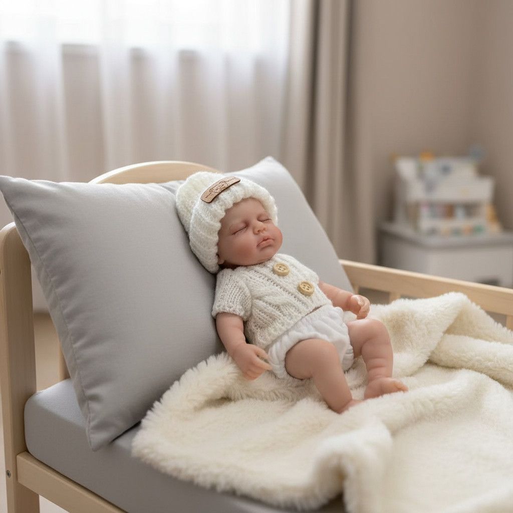 Oliver James 20cm Mini Muñeca Reborn de Silicona Sólida, Lavable, Extremidades Estirables, Ojos Cerrados, Recién Nacido Dormido, Incluye Traje de Punto Blanco
