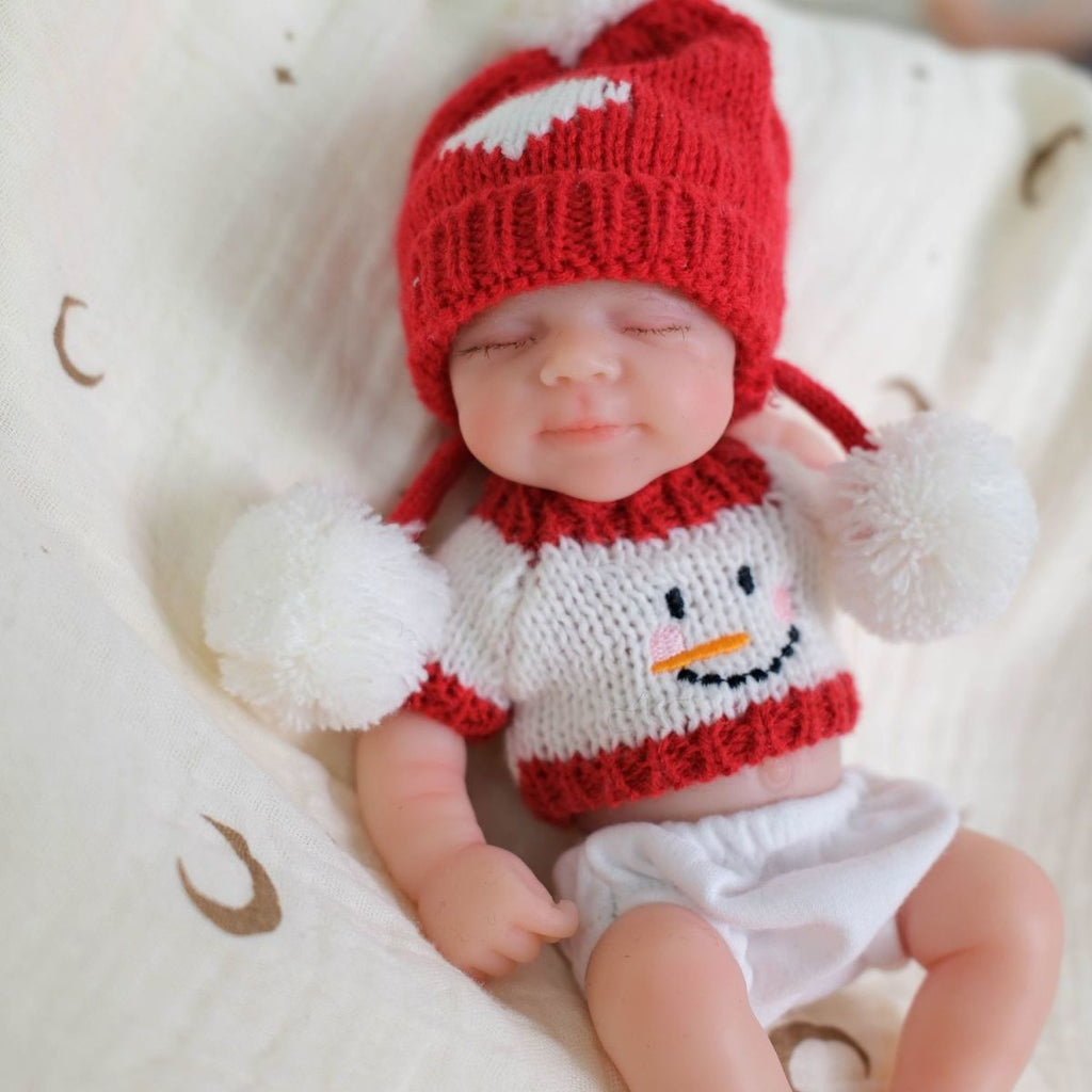 Muñeco bebé Noel Reborn de silicona sólida completa de 20 cm, mini muñeca de Navidad, "Bola de Nieve".