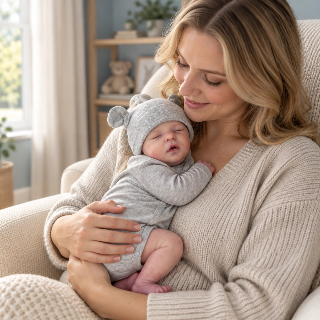 Muñeca bebé reborn Cuddle Bear de cuerpo blando de 40 cm, ropa extraíble y accesorios de alimentación incluidos