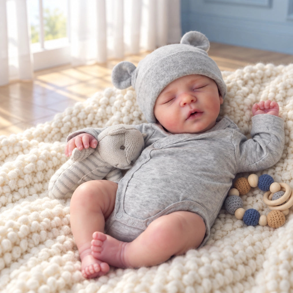 Muñeca bebé reborn Cuddle Bear de cuerpo blando de 40 cm, ropa extraíble y accesorios de alimentación incluidos