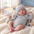 Muñeca bebé reborn Cuddle Bear de cuerpo blando de 40 cm, ropa extraíble y accesorios de alimentación incluidos