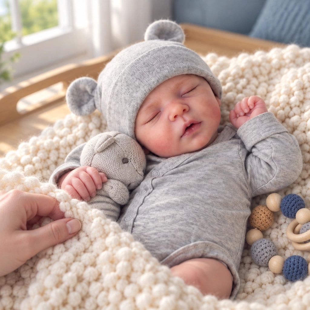 Muñeca bebé reborn Cuddle Bear de cuerpo blando de 40 cm, ropa extraíble y accesorios de alimentación incluidos