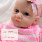 Lulu May 20cm Full Solid Silicone Reborn Baby Doll, Stretchable Limbs, Pink Striped Knit Outfit Included