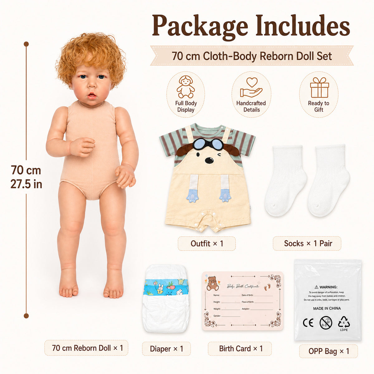 Charlie – Reborn Baby Boy Doll 26" Open Eyes Blonde Curl Hair Weighted Realistic Lifelike Toddler Gift for Kids & Collectors [Ships Within 48 Hours]