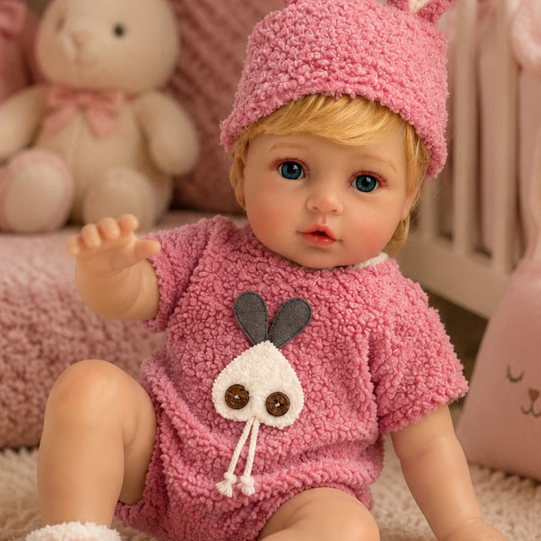 Lily – Reborn Baby Girl Doll 18" Open Eyes Blue Eyes Brown Hair Weighted Realistic Lifelike Gift [Ships Within 48 Hours]