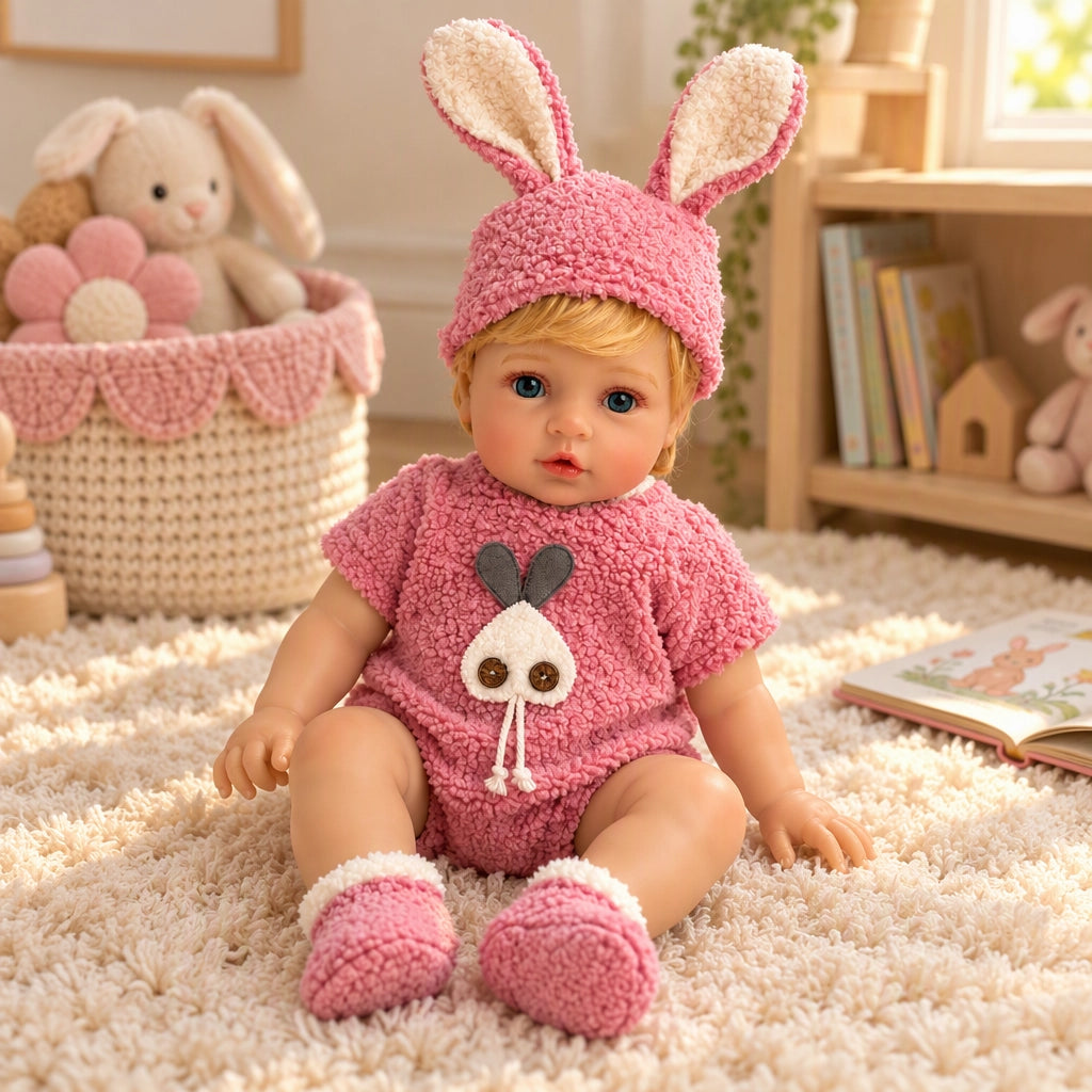 Lily – Reborn Baby Girl Doll 18" Open Eyes Blue Eyes Brown Hair Weighted Realistic Lifelike Gift [Ships Within 48 Hours]