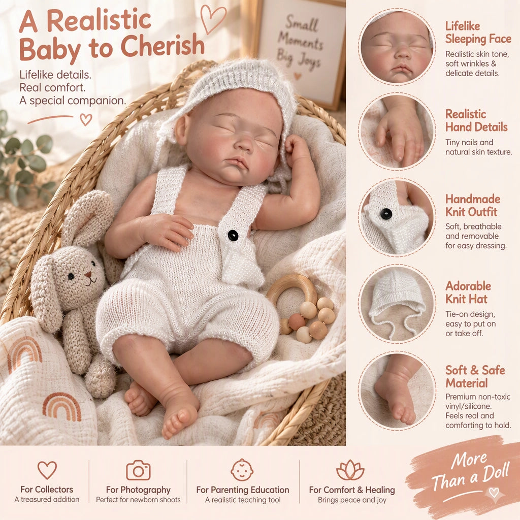 Logan 17.7" Realistic Silicone Sleeping Baby Little Infant Boy Emotional Healing Choice [Ships Within 48 Hours]