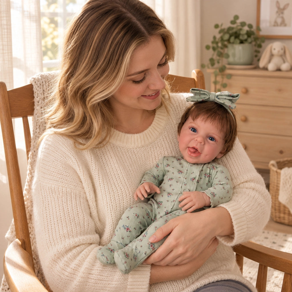 Ivy –  Reborn Baby Girl Doll 18" Open Eyes Blue Eyes Brown Hair Weighted Realistic Lifelike Gift [Ships Within 48 Hours]