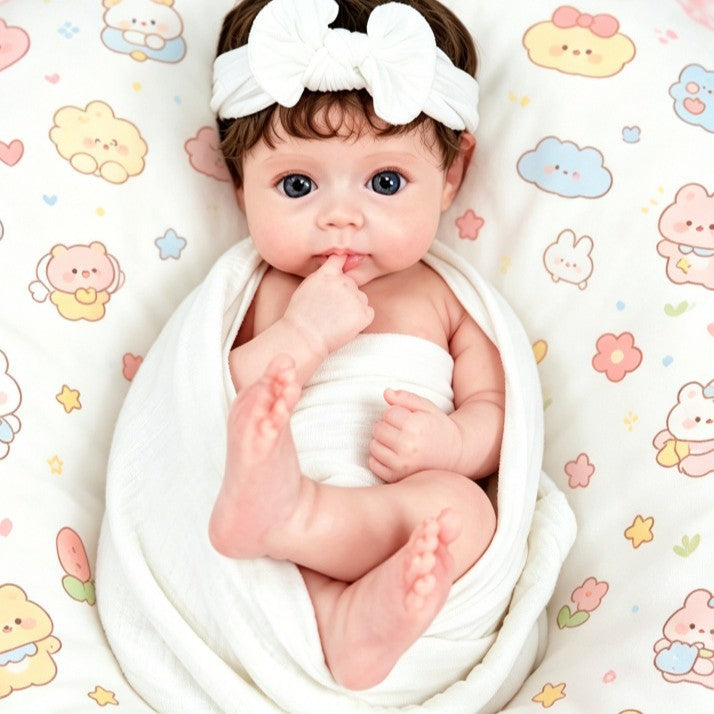 Mila – Realistic Body Solid Silicone Reborn Baby Doll 16" Open Eyes Rooted Brown Hair Realistic Baby Girl for Kids / Collector Gift [Ships Within 48 Hours]