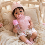 Lily – Reborn Baby Girl Doll 18" Open Eyes Blue Eyes Brown Hair Weighted Realistic Lifelike Gift [Ships Within 48 Hours]