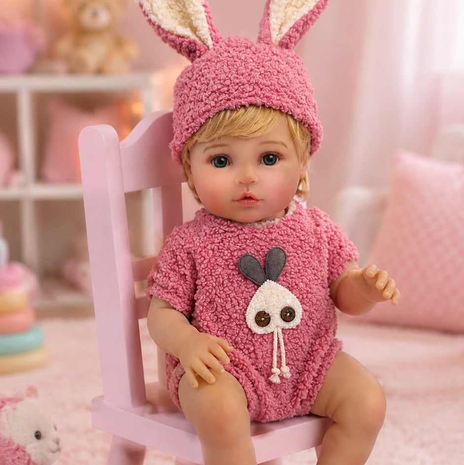 Lily – Reborn Baby Girl Doll 18" Open Eyes Blue Eyes Brown Hair Weighted Realistic Lifelike Gift [Ships Within 48 Hours]