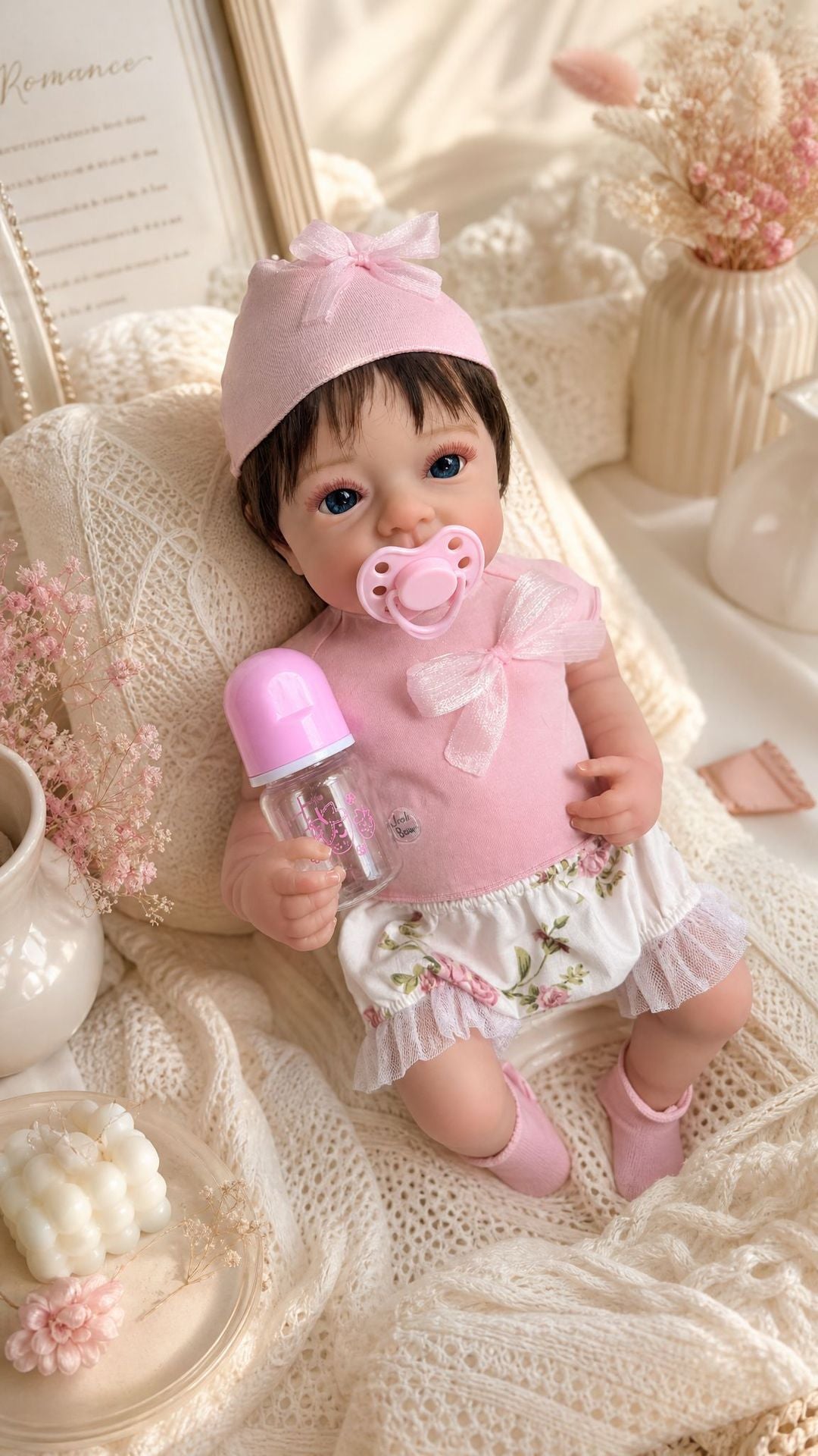 Lily – Reborn Baby Girl Doll 18" Open Eyes Blue Eyes Brown Hair Weighted Realistic Lifelike Gift [Ships Within 48 Hours]