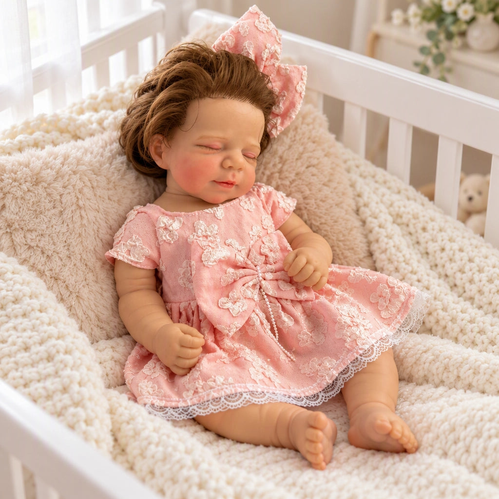 Hazel – Full Body Vinyl Reborn Baby Girl Doll 18" Sleeping Brown Hair Weighted Realistic Lifelike Newborn Gift [Ships Within 48 Hours]