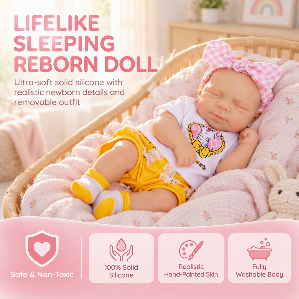 Lulu – Silicone Reborn Baby Girl Doll 12" Sleeping Bald Lifelike Newborn Mini Companion Gift [Ships Within 48 Hours]