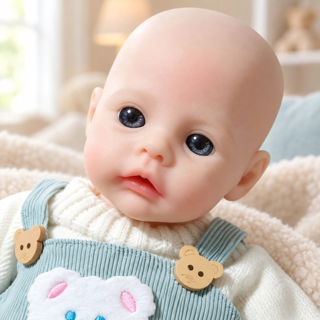 Teddy – Full Body Solid Silicone Reborn Baby Doll 13" Open Eyes Blue Eyes Bald Weighted Realistic Gender Neutral Newborn Collectible Gift [Ships Within 48 Hours]