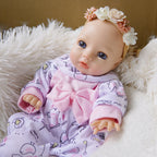 Flora – Realistic Body Silicone Reborn Baby Girl Doll 13" Open Eyes Blue Eyes Gift for Kids & Collectors [Ships Within 48 Hours]
