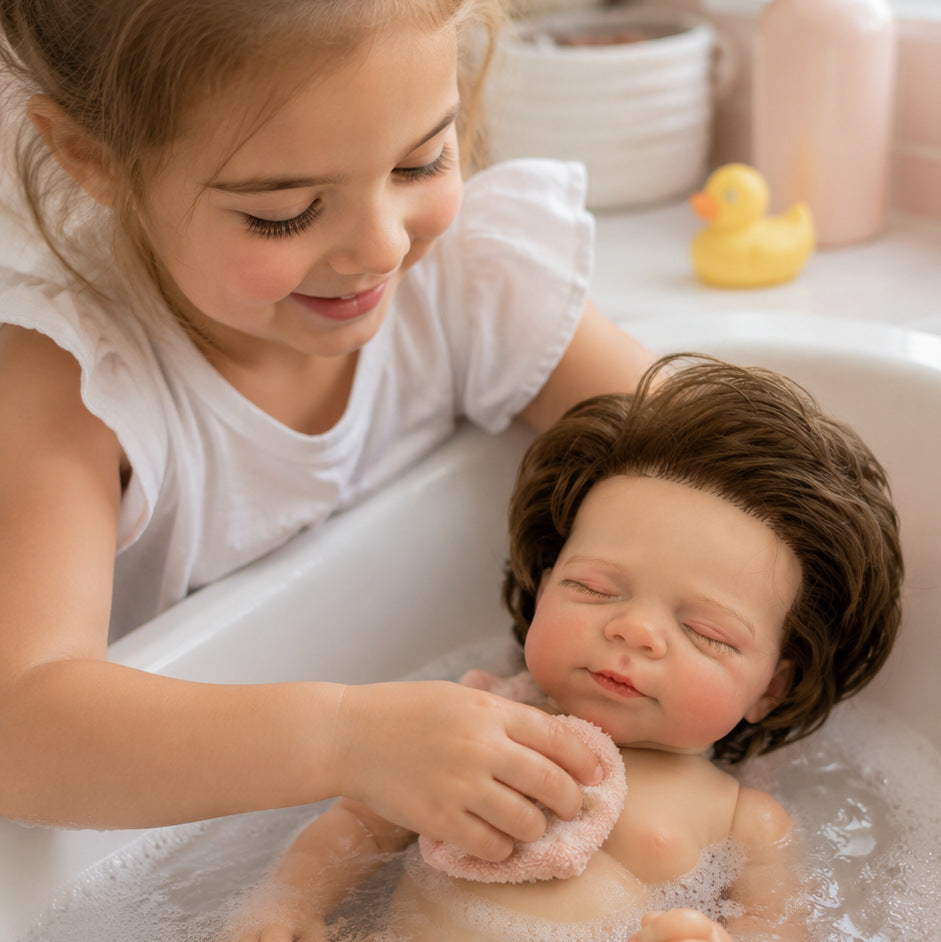 Hazel – Full Body Vinyl Reborn Baby Girl Doll 18" Sleeping Brown Hair Weighted Realistic Lifelike Newborn Gift [Ships Within 48 Hours]