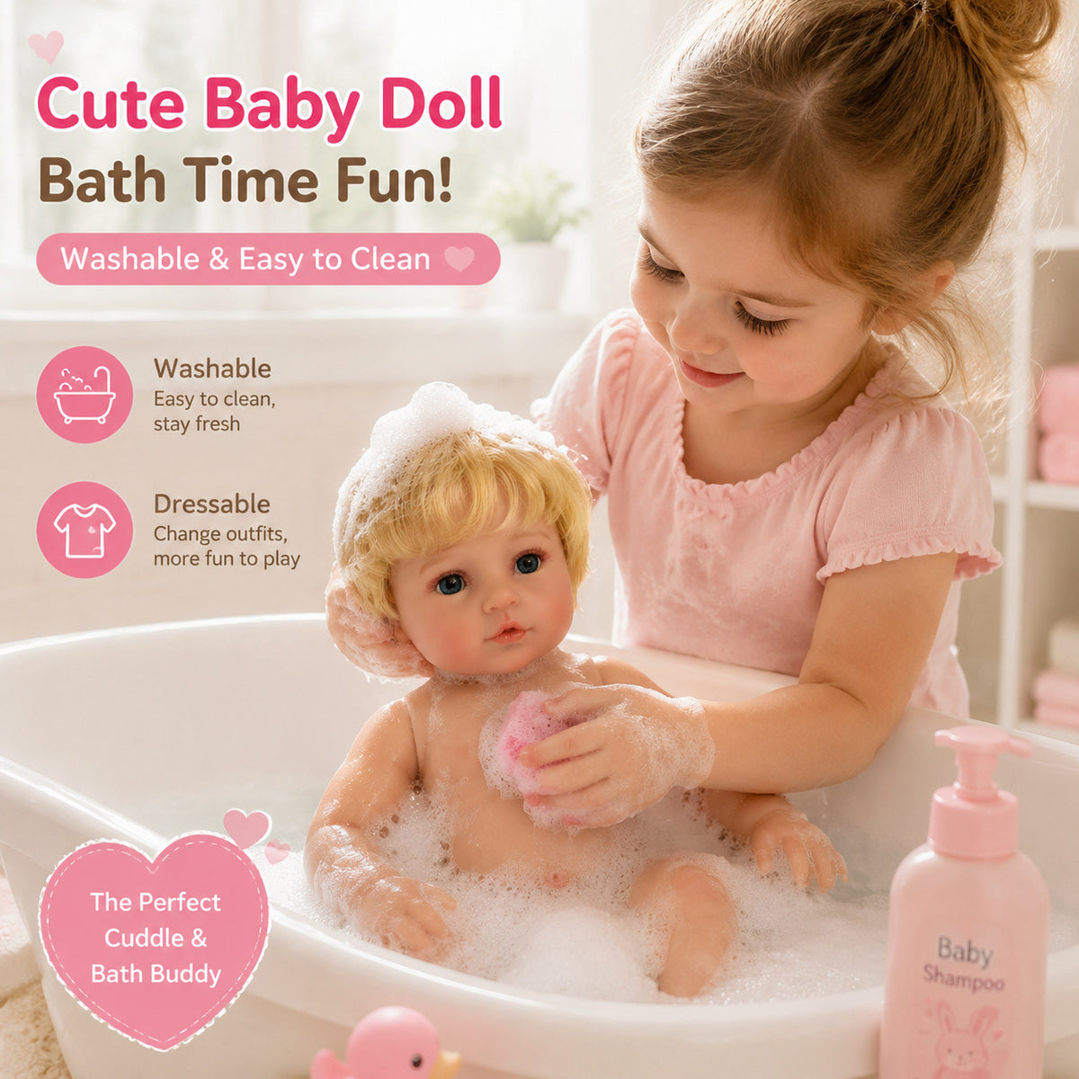 Lily – Reborn Baby Girl Doll 18" Open Eyes Blue Eyes Brown Hair Weighted Realistic Lifelike Gift [Ships Within 48 Hours]