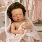 Hazel – Full Body Vinyl Reborn Baby Girl Doll 18" Sleeping Brown Hair Weighted Realistic Lifelike Newborn Gift [Ships Within 48 Hours]