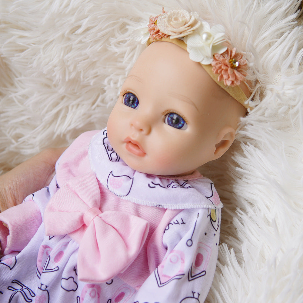 Flora – Realistic Body Silicone Reborn Baby Girl Doll 13" Open Eyes Blue Eyes Gift for Kids & Collectors [Ships Within 48 Hours]