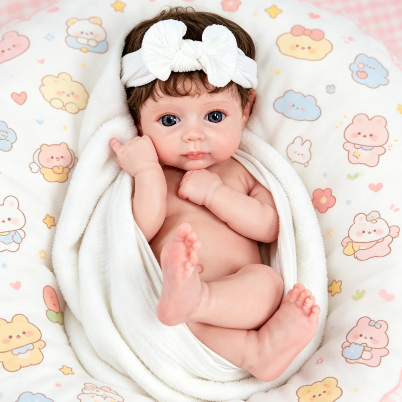 Mila – Realistic Body Solid Silicone Reborn Baby Doll 16" Open Eyes Rooted Brown Hair Realistic Baby Girl for Kids / Collector Gift [Ships Within 48 Hours]