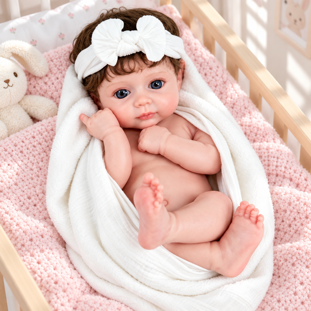Mila – Realistic Body Solid Silicone Reborn Baby Doll 16" Open Eyes Rooted Brown Hair Realistic Baby Girl for Kids / Collector Gift [Ships Within 48 Hours]