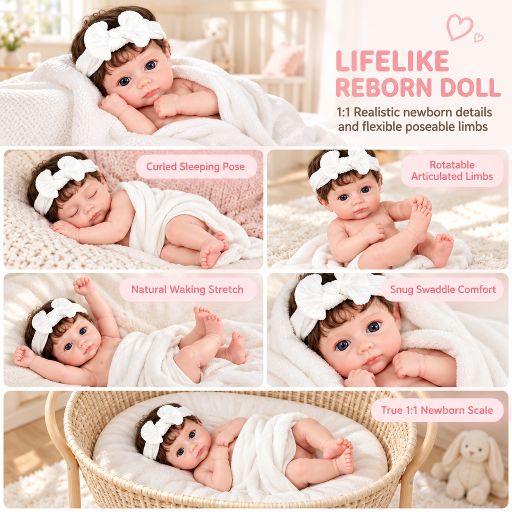 Mila – Realistic Body Solid Silicone Reborn Baby Doll 16" Open Eyes Rooted Brown Hair Realistic Baby Girl for Kids / Collector Gift [Ships Within 48 Hours]