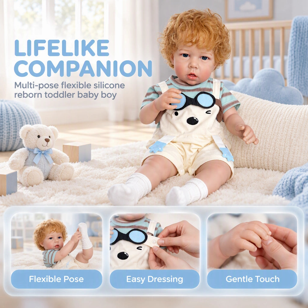 Charlie – Reborn Baby Boy Doll 26" Open Eyes Blonde Curl Hair Weighted Realistic Lifelike Toddler Gift for Kids & Collectors [Ships Within 48 Hours]
