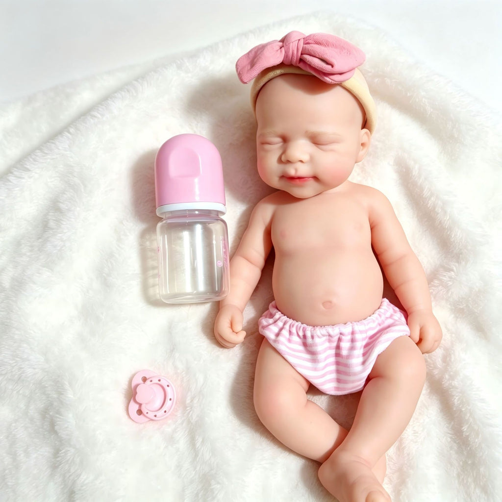 Teddy – Full Body Solid Silicone Reborn Baby Doll 13" Open Eyes Blue Eyes Bald Weighted Realistic Gender Neutral Newborn Collectible Gift [Ships Within 48 Hours]