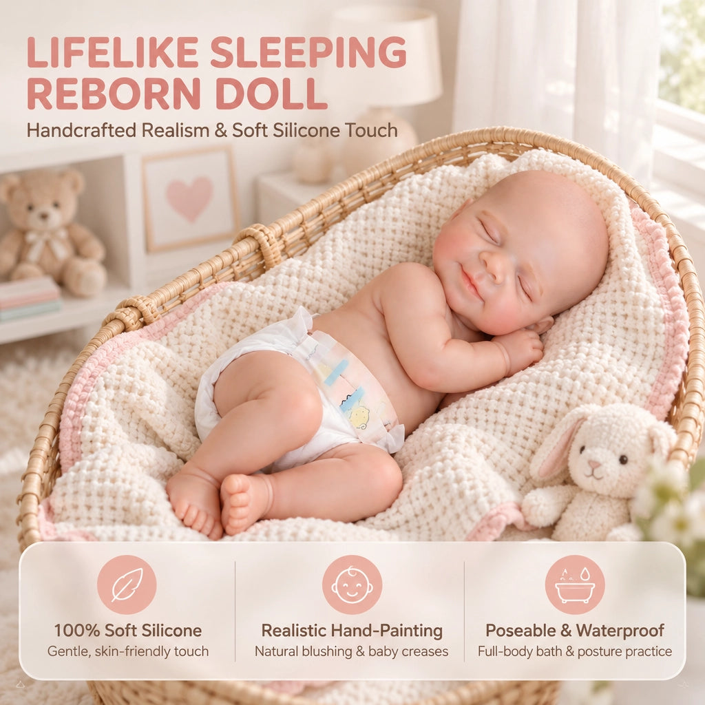Nora – Full Body Solid Silicone Reborn Baby Girl Doll 13" Sleeping Bald Weighted Realistic Lifelike Newborn Collectible Gift