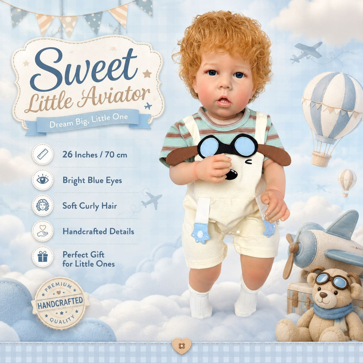 Charlie – Reborn Baby Boy Doll 26" Open Eyes Blonde Curl Hair Weighted Realistic Lifelike Toddler Gift for Kids & Collectors [Ships Within 48 Hours]